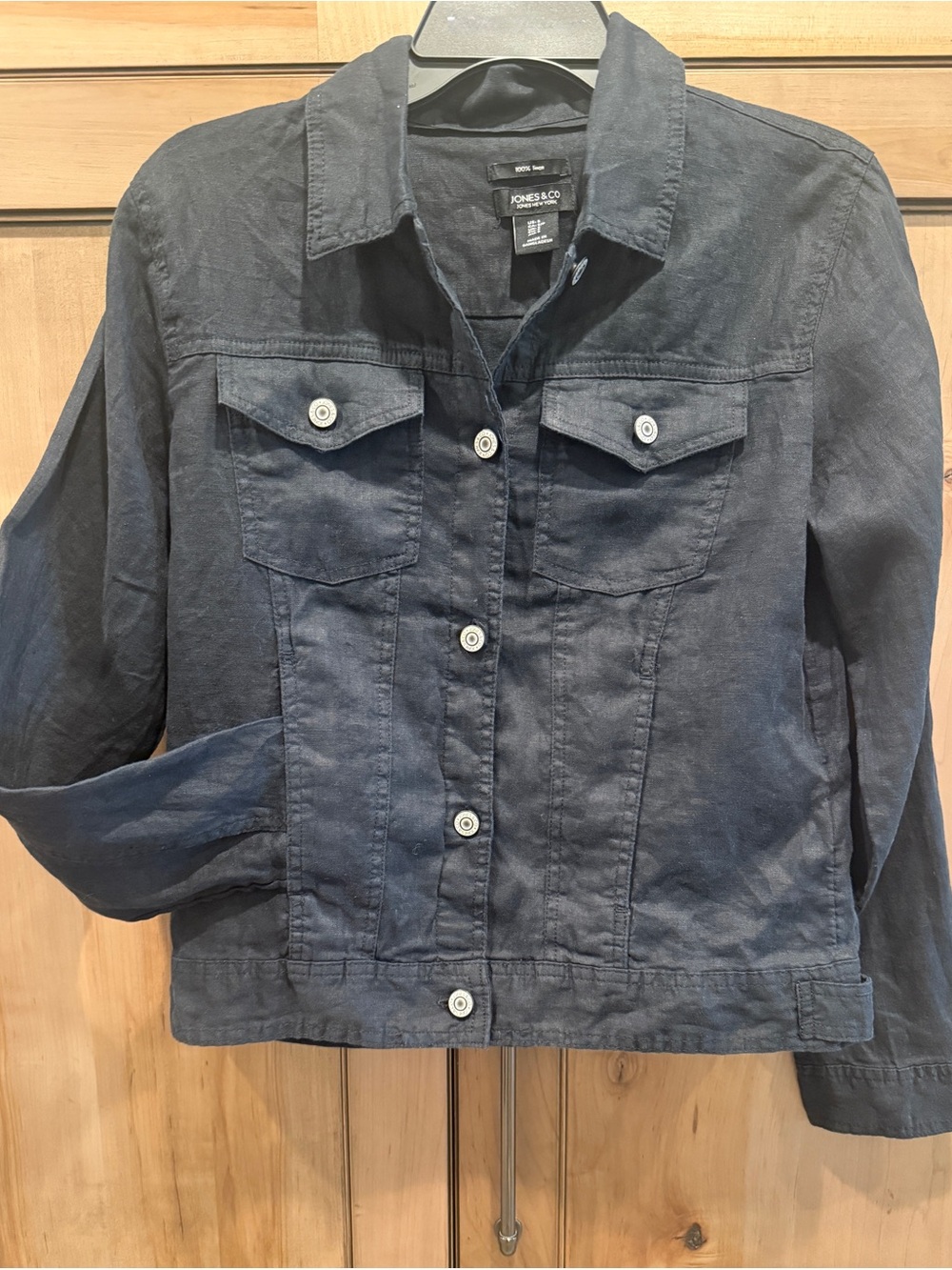 Women’s Jones & Co 100% Linen Black Button-Front Jean Jacket Style size S - Picture 3 of 6